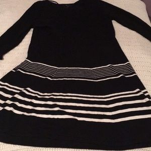 Black dress with white stripe detail